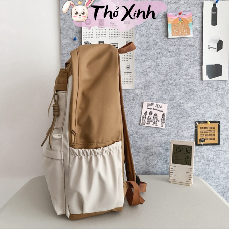 Balo nam nữ unisex đi học đi chơi cá tính phong cách thể thao thời trang hàn quốc hai màu sọc chéo nhiều ngăn TX35