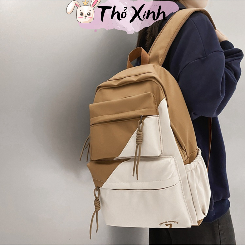 Balo nam nữ unisex đi học đi chơi cá tính phong cách thể thao thời trang hàn quốc hai màu sọc chéo nhiều ngăn TX35