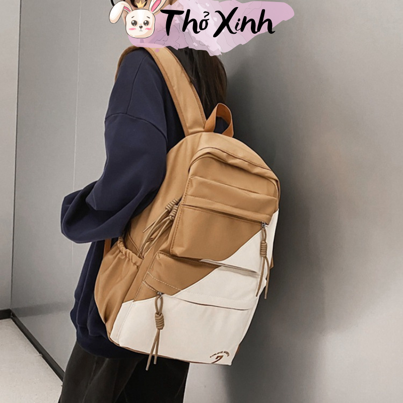 Balo nam nữ unisex đi học đi chơi cá tính phong cách thể thao thời trang hàn quốc hai màu sọc chéo nhiều ngăn TX35