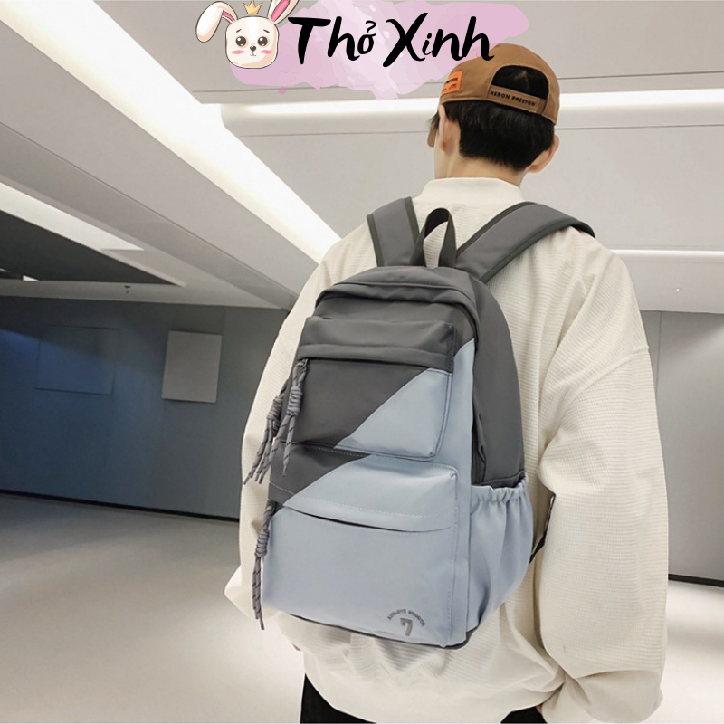 Balo nam nữ unisex đi học đi chơi cá tính phong cách thể thao thời trang hàn quốc hai màu sọc chéo nhiều ngăn TX35