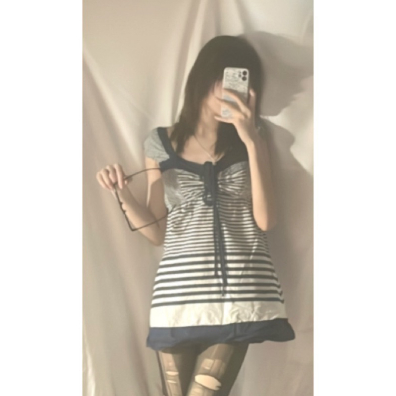 Áo bby doll style nhẹ nhàng năng động hoạ tiết sọc ngang xanh