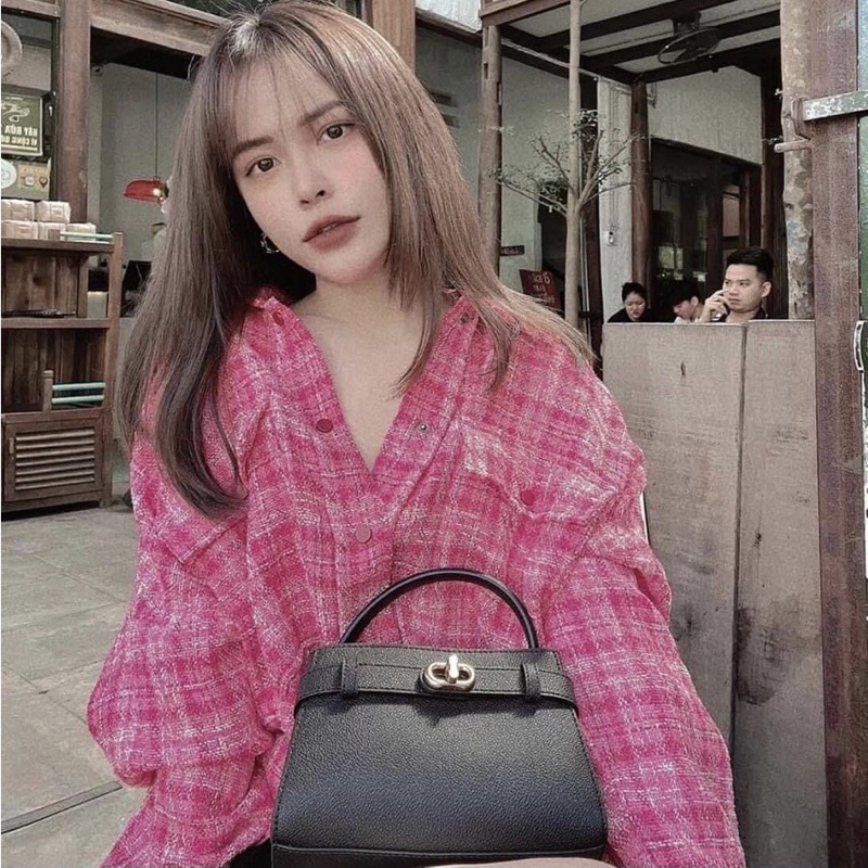 Túi xách khoá xoay khuy ngang size 19 Da PU