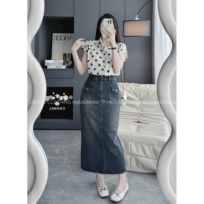 Chân váy jeans nữ  2 túi trước hottrend #5040