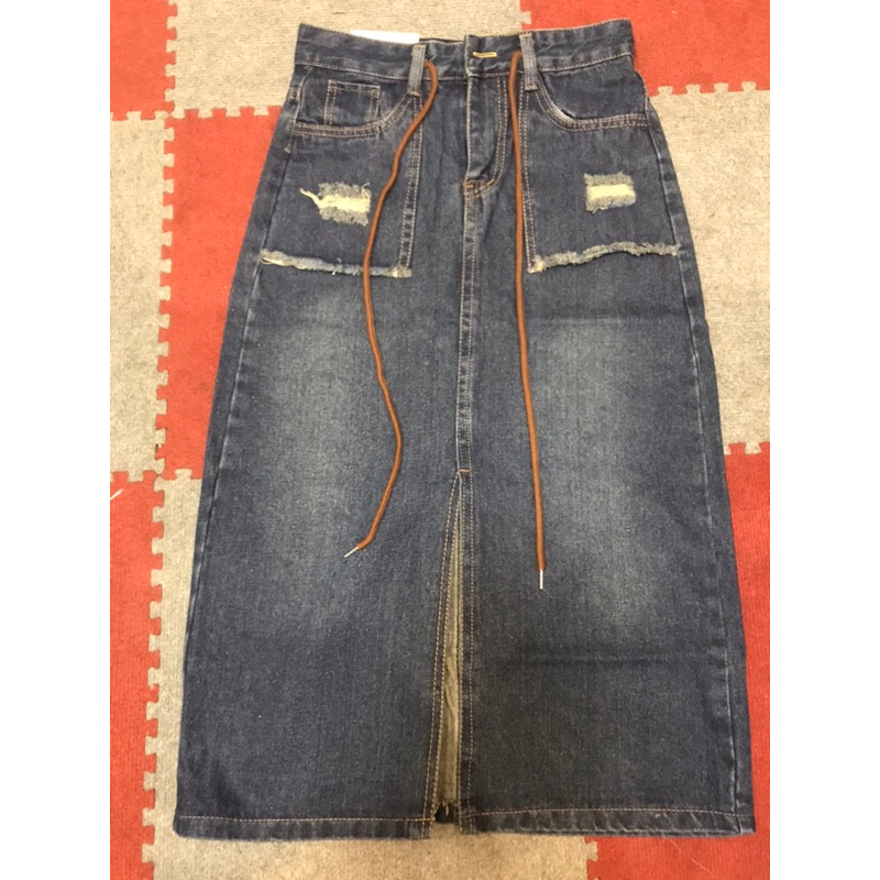 CHÂN VÁY JEANS RÁCH TÚI 2 BÊN KÈM DÂY #988