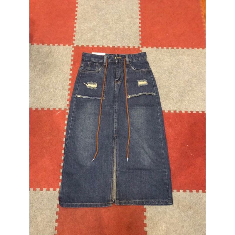 CHÂN VÁY JEANS RÁCH TÚI 2 BÊN KÈM DÂY #988