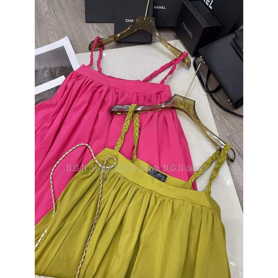 Váy maxi 2 dây trơn dây kết xoắn