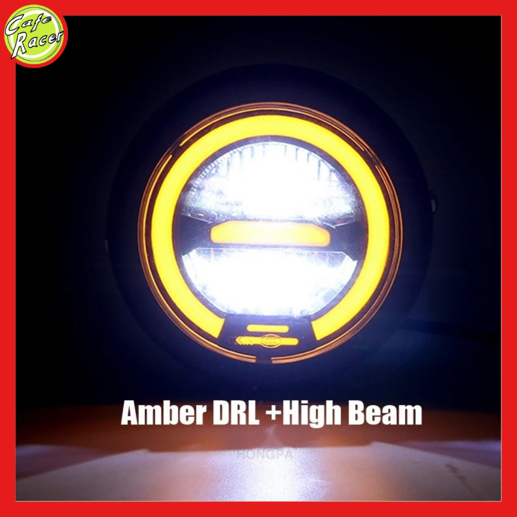 Đèn pha led 2 tầng 6,5icnh cao cấp độ xe máy CAFE RACER gáo sắt sơn đen mặt kính trong suốt