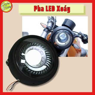 Đen led pha cao cấp, đèn xe máy độ CAFE RACER dạng xoắn gáo sắt sơn đen mặt kính