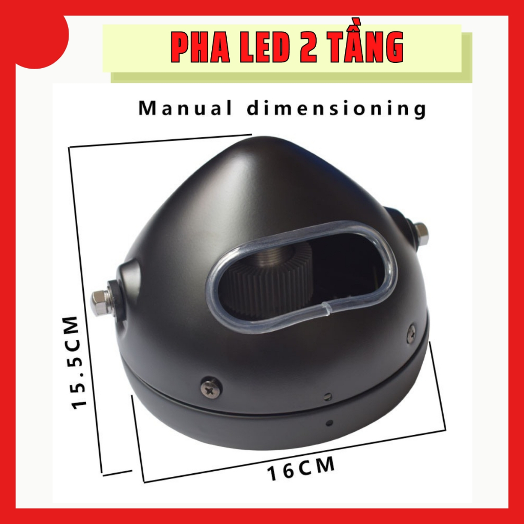 Đèn pha led 2 tầng 6,5icnh cao cấp độ xe máy CAFE RACER gáo sắt sơn đen mặt kính trong suốt