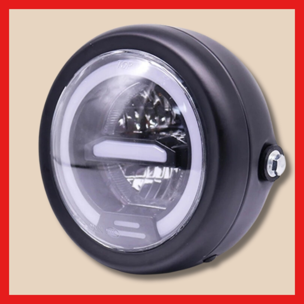 Đèn pha led 2 tầng 6,5icnh cao cấp độ xe máy CAFE RACER gáo sắt sơn đen mặt kính trong suốt