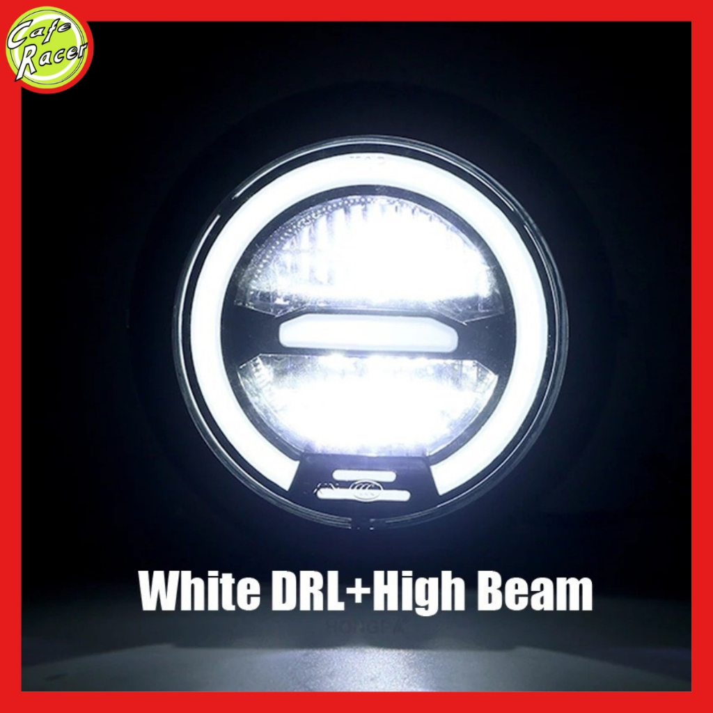 Đèn pha led 2 tầng 6,5icnh cao cấp độ xe máy CAFE RACER gáo sắt sơn đen mặt kính trong suốt