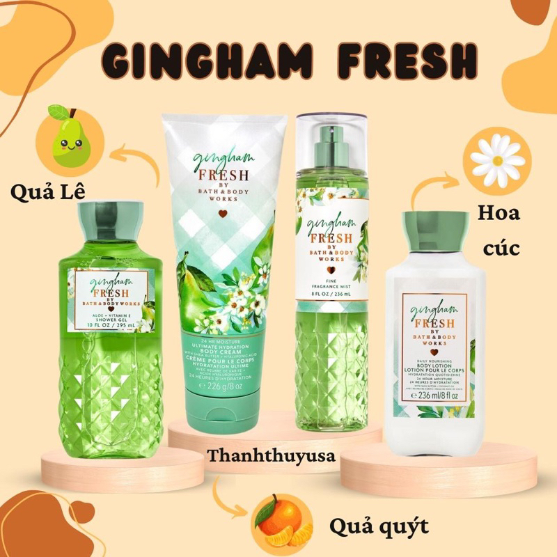 [ Gingham Fresh ]  Bộ Sản Phẩm Sữa Tắm - Lotion - Xịt Thơm Body Mist Toàn Thân Bath &amp; Body Works