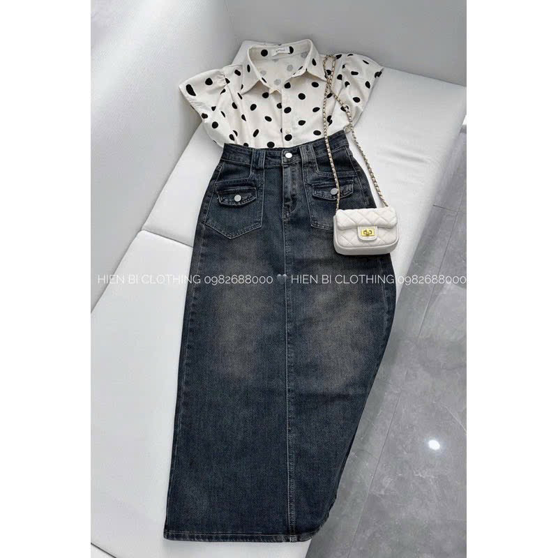 CHÂN VÁY JEANS NỮ DENIM 2 TÚI TRƯỚC #5040