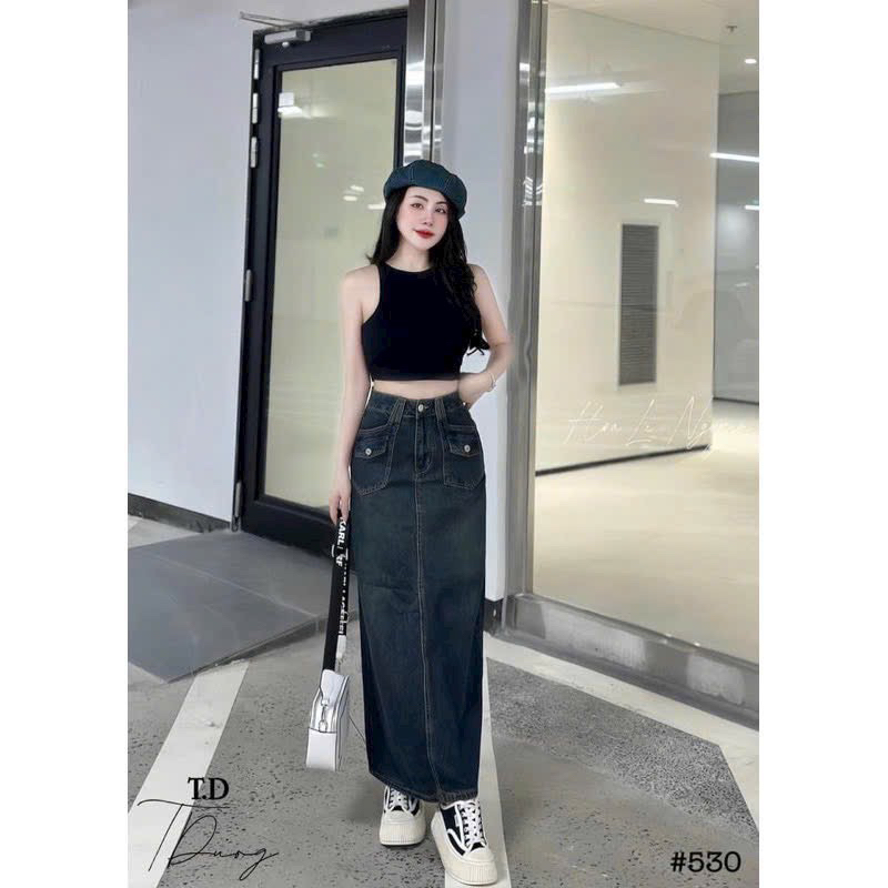 CHÂN VÁY JEANS NỮ DENIM 2 TÚI TRƯỚC #5040