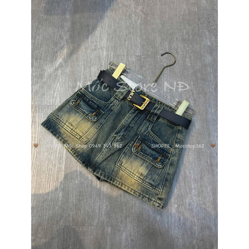 Chân váy jeans ngắn, cv chữ A túi hộp #1121
