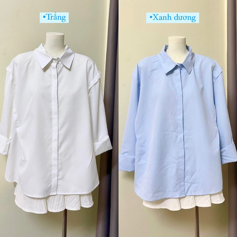 Áo sơ mi trơn dài tay dáng rộng chất vải thô dày M69
