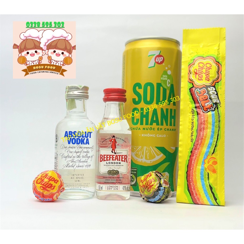 Set nước có cồn Absolut + Beefeater pha chế cùng nước soda chanh 7up hoặc soda Fanta nho