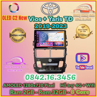 Màn hình Android OLED C2 New Theo Xe Vios + Yaris 2019 - 2023, 9 inch Đh Tự động kèm dưỡng và jack nguồn zin