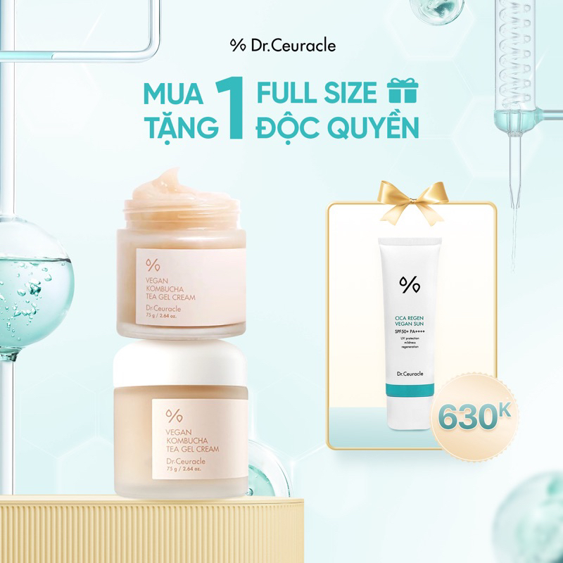 MUA 1 TẶNG 1| Mua Kem Dưỡng Vegan Kombucha Tea Gel Cream Dr.Ceuracle 75g Tặng 1 Kem Chống Nắng Cica 50ml