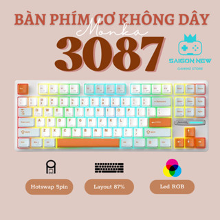  Bàn phím cơ không dây Monka 3087 pro - Hỗ trợ hotswap - Màu sắc trẻ trung - 3 mode kết nối - Led RGB nhiều chế độ 