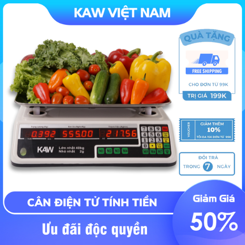 Cân Điện Tử Tính Tiền Chính Hãng KAW, Cân Chống Rung, Chống Nước, Bảo Hành 12 Tháng