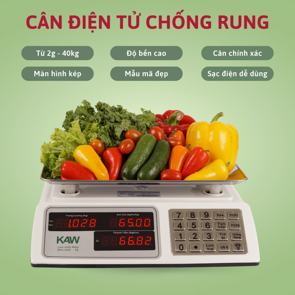 Cân Điện Tử Tính Tiền Chính Hãng KAW, Cân Chống Rung, Chống Nước, Bảo Hành 12 Tháng
