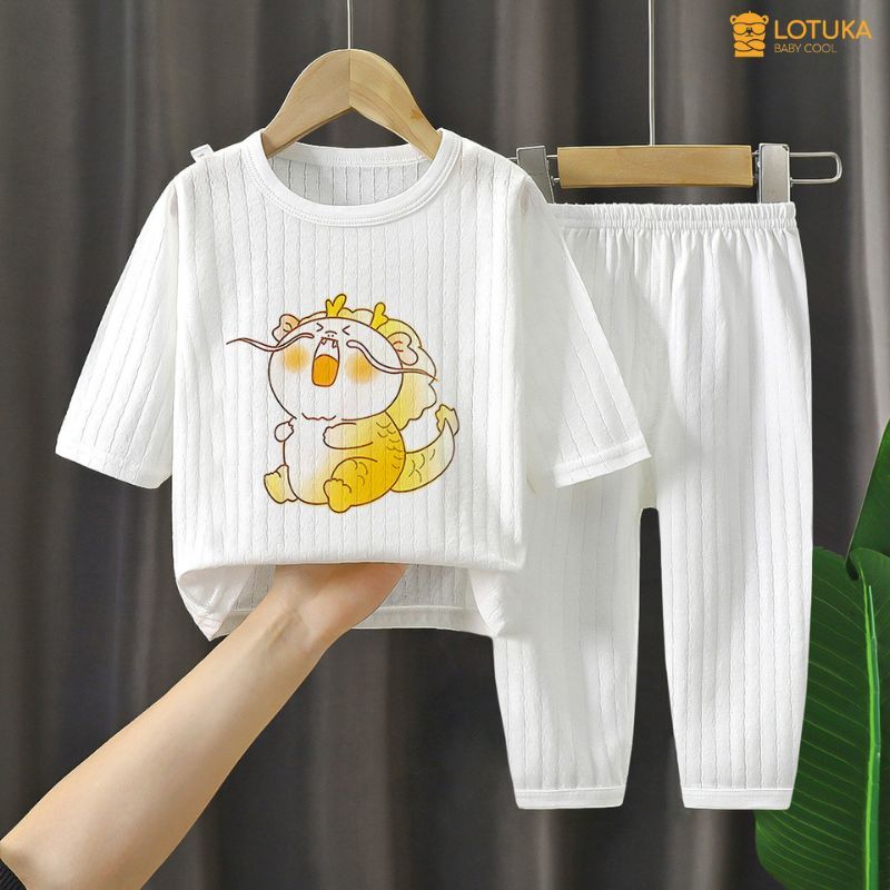Bộ Dài Tay LOTUKA Chất Cotton Thông Hơi Cho Bé Trai Bé Gái, Áo Thu Đông, Quần Áo Trẻ Em Size 4-18kg