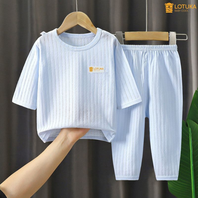 Bộ Dài Tay LOTUKA Chất Cotton Thông Hơi Cho Bé Trai Bé Gái, Áo Thu Đông, Quần Áo Trẻ Em Size 4-18kg