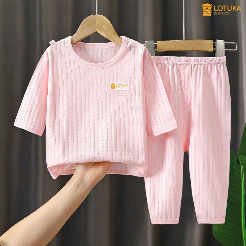 Bộ Dài Tay LOTUKA Chất Cotton Thông Hơi Cho Bé Trai Bé Gái, Áo Thu Đông, Quần Áo Trẻ Em Size 4-18kg