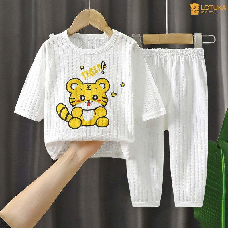 Bộ Dài Tay LOTUKA Chất Cotton Thông Hơi Cho Bé Trai Bé Gái, Áo Thu Đông, Quần Áo Trẻ Em Size 4-18kg