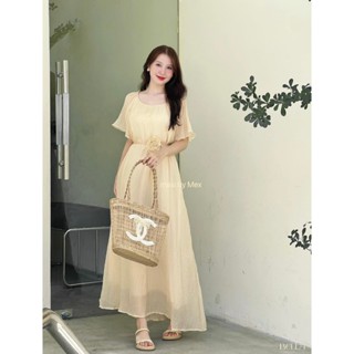  Đầm babydoll đầm bầu dáng dài tay cộc thiết kế nơ xinh xắn. Đầm 2 lớp nhẹ mát thoải mái sang trọng 