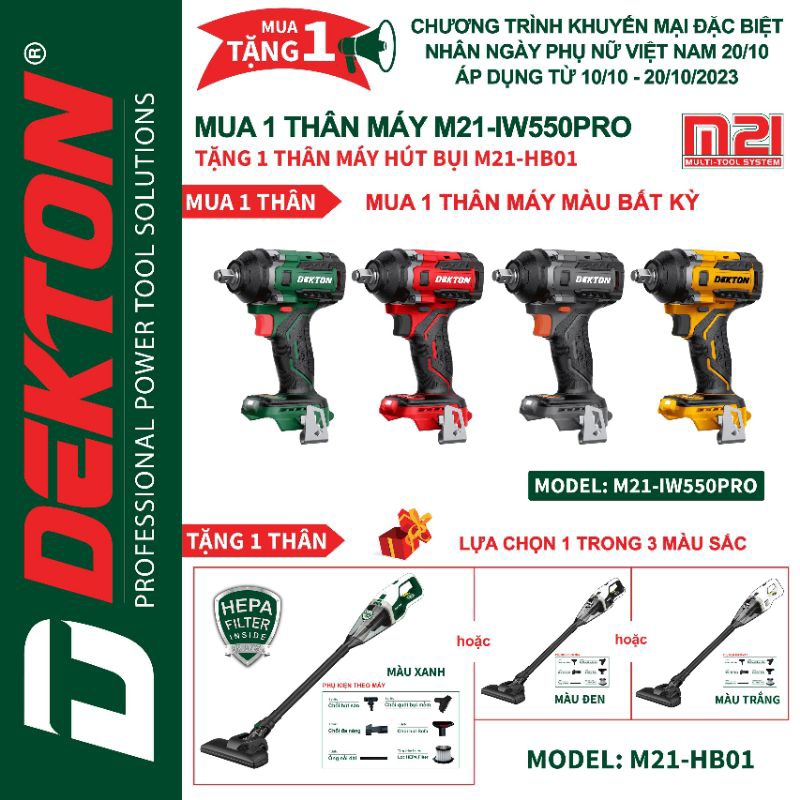Bulon pin Dekton M21 IW550PRO 550Nm tặng thân hút bụi dekton m21-hb01
