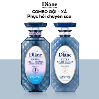 Combo gội xả phục hồi chuyên sâu tóc hư tổn Moist Diane Extra Night Repair 450mlx2 + sữa tắm Diane