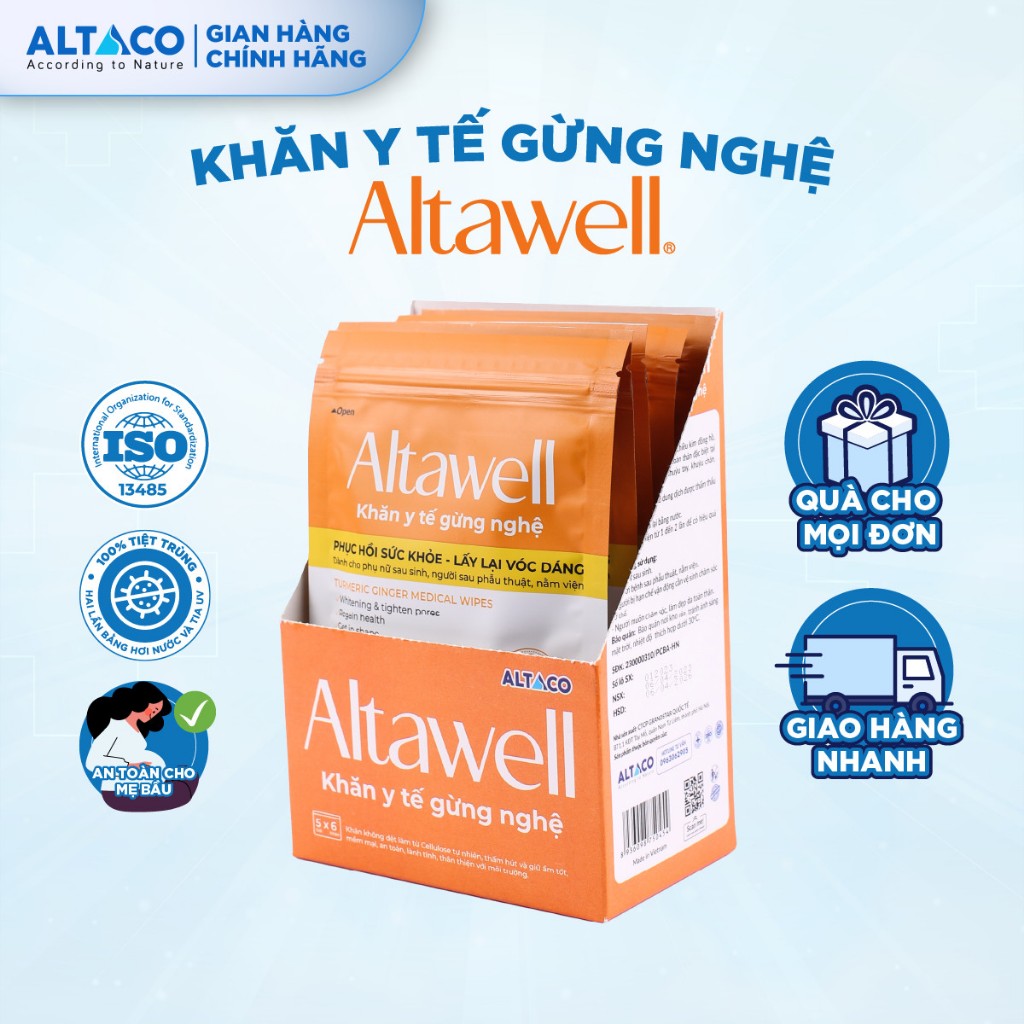 Altawell Khăn Gừng Nghệ Giúp Vệ SInh Cơ Thể Sau SInh 1 hộp 30 cái