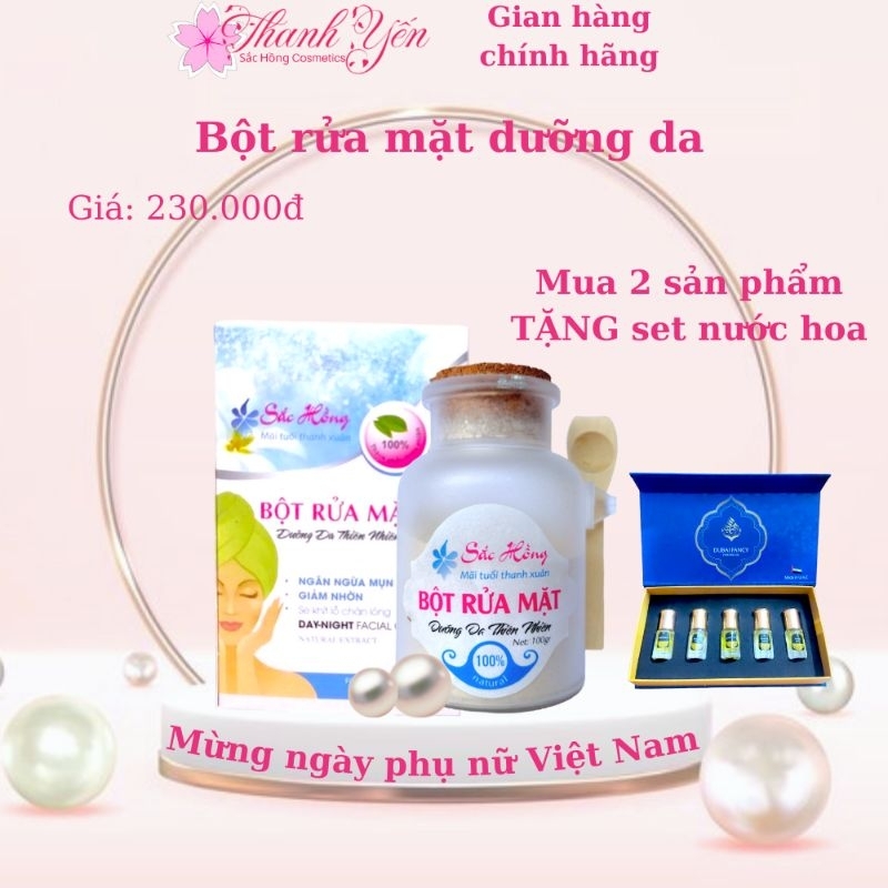 Bột rửa mặt Sắc Hồng - giảm nhờn - ngăn ngừa mụn 100g