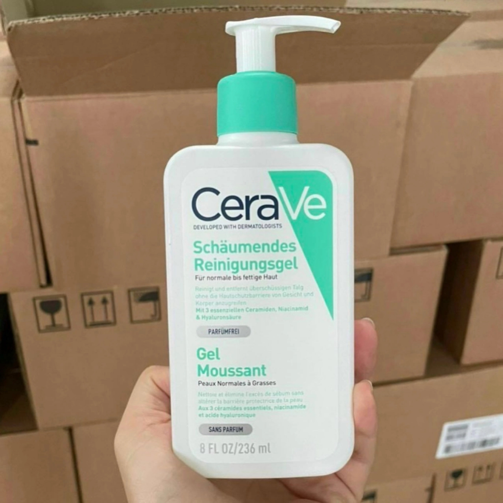 Sữa Rửa Mặt CeraVe Foaming Facial Cleanser Gel Moussant - Bản Đức cho da dầu nhạy cảm