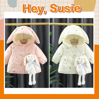  Áo Khoác Tai Thỏ Kèm Thỏ Bông Dễ Thương Áo Khoác Mùa Đông Cho Bé Gái Cân Nặng Từ 9-19kg Hey Susie AK1479 