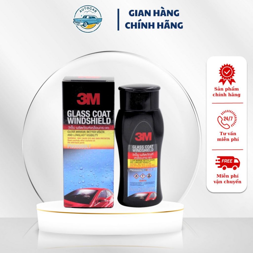 Dung dịch chống bám nước trên kính xe 3M Glass Coat Windshield 08889 LT 200ml tặng kèm găng tay và khăn