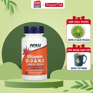 Viên uống vitamin d3 – k2 1,000 iu lọ 120 viên now foods cải thiện sức khỏe xương khớp, tăng sức đề kháng