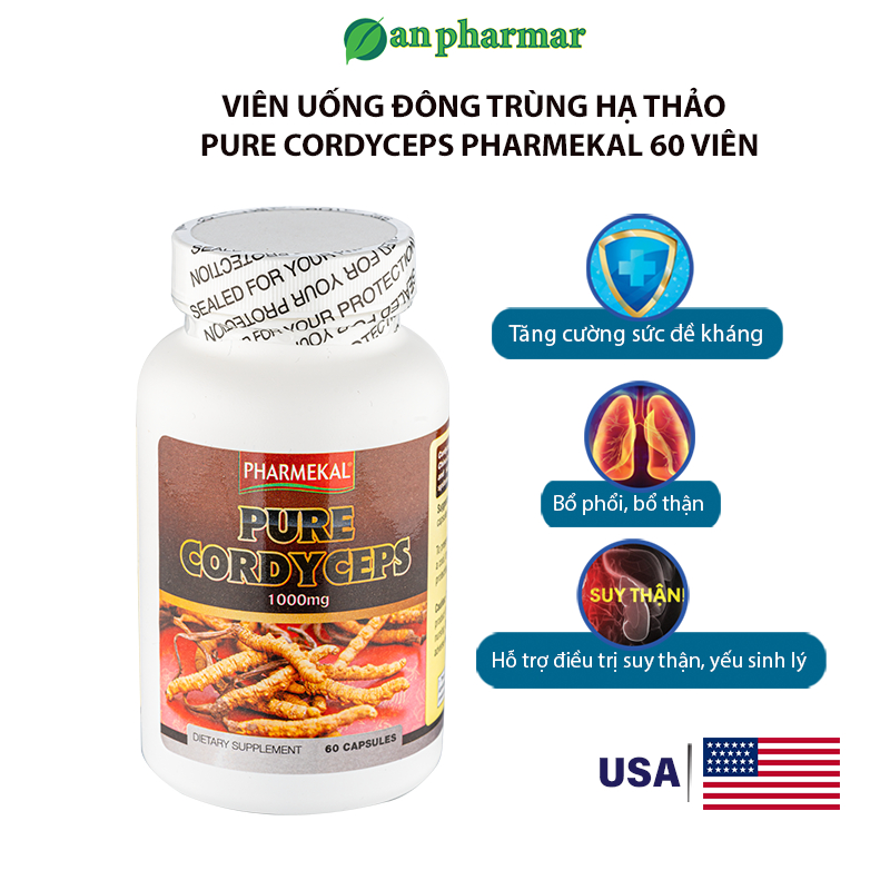 Viên uống đông trùng hạ thảo Pure Cordyceps Pharmekal 60 viên giúp tăng cường sức khỏe nhập khẩu chính hãng mỹ