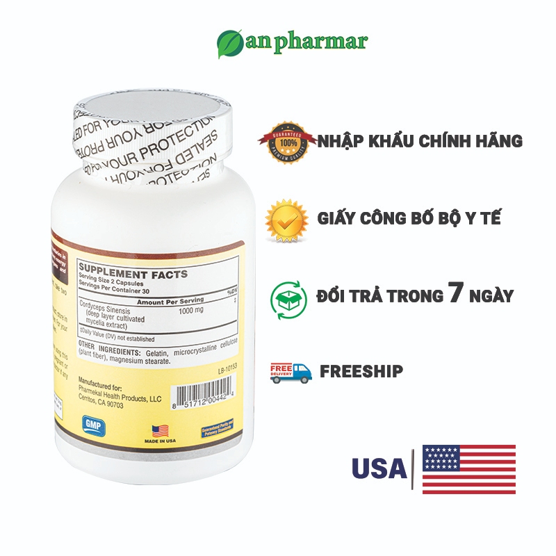 Viên uống đông trùng hạ thảo Pure Cordyceps Pharmekal 60 viên giúp tăng cường sức khỏe nhập khẩu chính hãng mỹ