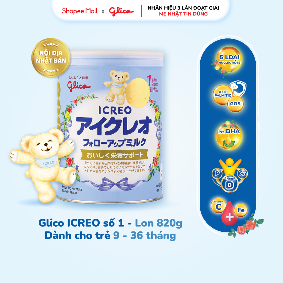 Sữa Glico Icreo Follow Up Milk  Lon 820g