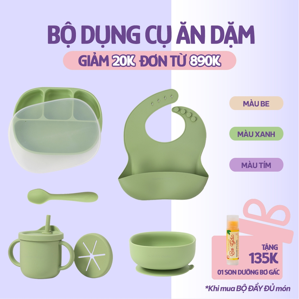 Bộ Ăn Dặm Cho Bé Thương Hiệu Mama s Choice, Combo Ăn Dặm Bát-Khay-Yếm-Thìa