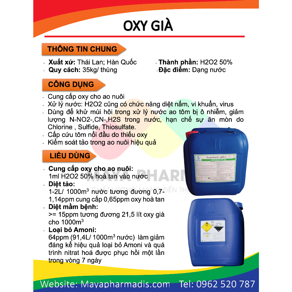 Oxy già Thái Lan cung cấp oxy dùng trong nuôi trồng thủy sản thùng 35kg