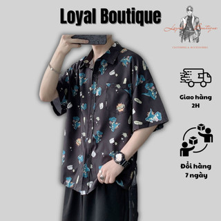 Áo sơ mi LOYAL nam nữ cặp đôi ngắn tay họa tiết in thêu bản lớn.