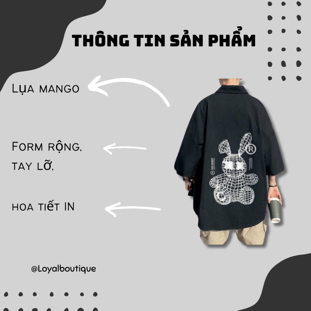Áo sơ mi LOYAL nam nữ form rộng tay lỡ, áo sơ mi unisex thêu chữ BAD RABBIT cực hot.
