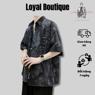 Áo sơ mi LOYAL unisex loang màu họa tiết ngắn tay form rộng chất lụa mềm mịn thoáng mát phong cách Hot frend Hàn Quốc