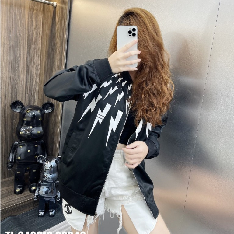 Áo Khoác BomBer gió hoạ tiết tia sét- Áo khoác Nam khoá zip bo gân cực đẹp