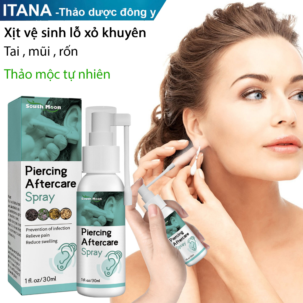 Vệ sinh lỗ xỏ khuyên tai mũi rốn Piercing Aftercare Spray xịt tiện dụng thảo mộc tự nhiên an toàn lành tính - 30ml