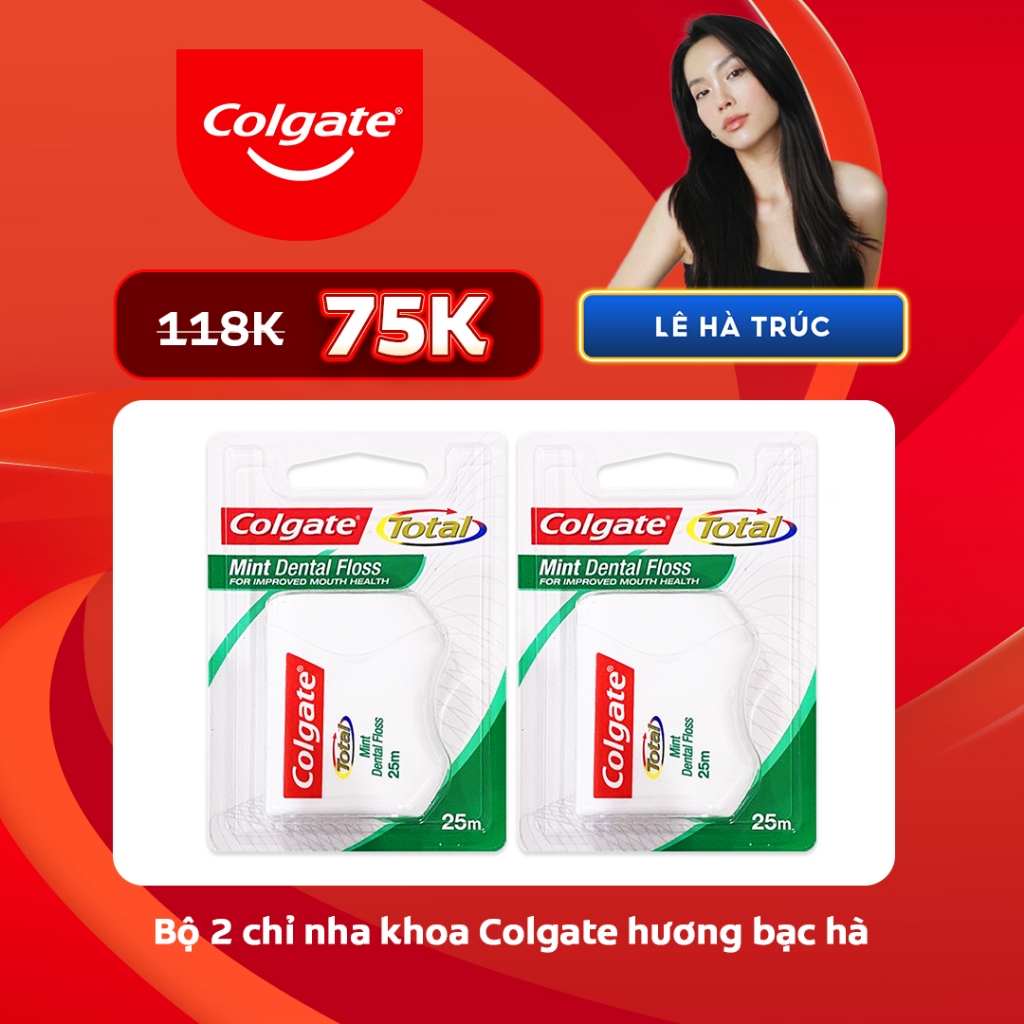 [Lê Hà Trúc x Colgate] Bộ 2 Chỉ nha khoa Colgate Total Dental Floss hương bạc hà